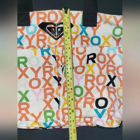 Roxy White Orange Colorful Tote with Black Straps Hook and Loop Closure - Picture 4 of 6